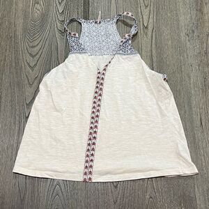 Poof! Tank Top Embroidered Sleeveless Notch Neck Lightweight Summer Cream Medium